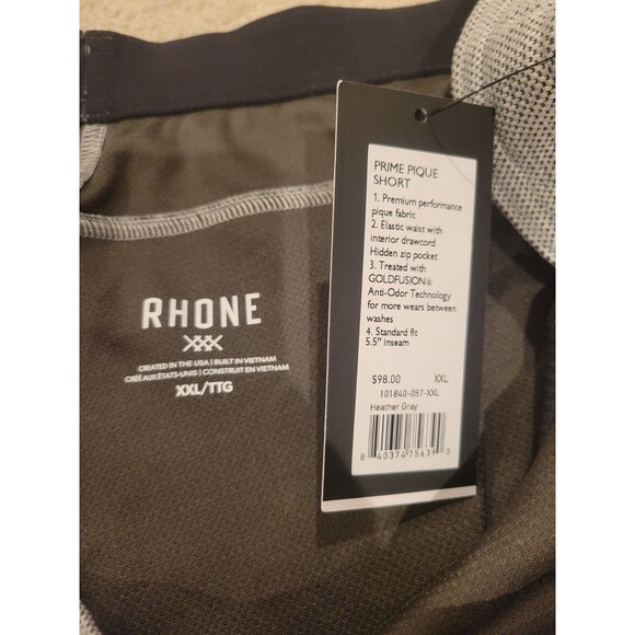 NWT Rhone Prime Pique Shorts Mens XXL 5.5" Inseam Heather Gray Anti odor Gym - Picture 4 of 9